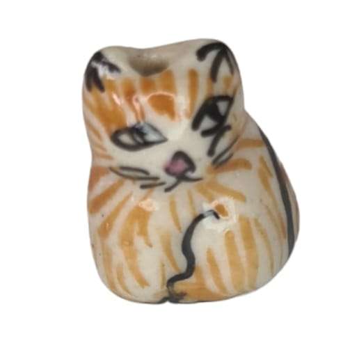Porcelain cat bead, ginger, 18mm