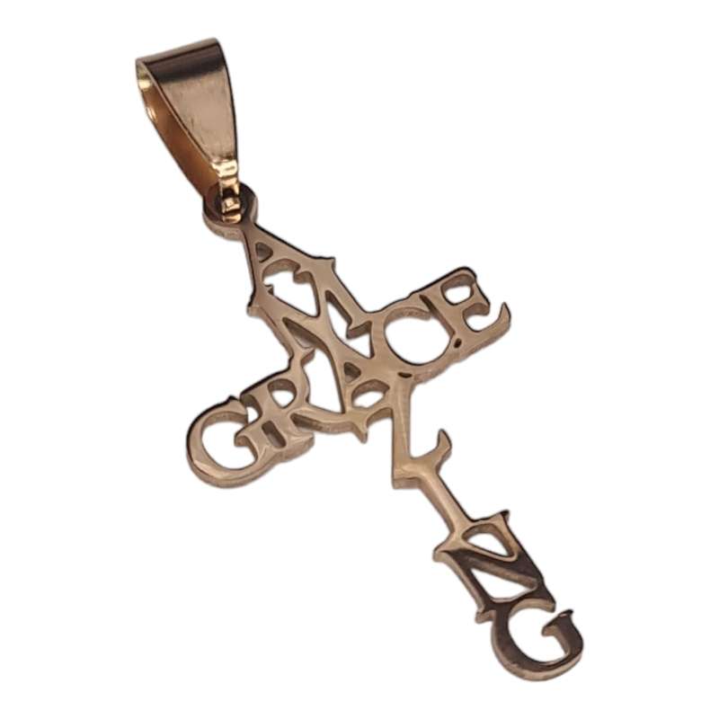 Stainless Steel cutout pendant, Amazing Grace, rose gold 40mm
