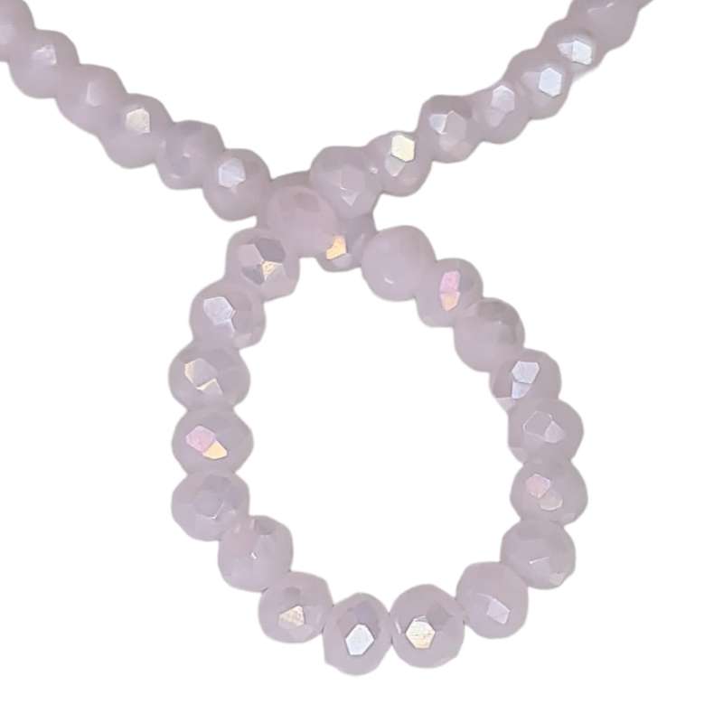 Glass bead string, faceted, rondelle, 4x5mm, pink AB, 40cm