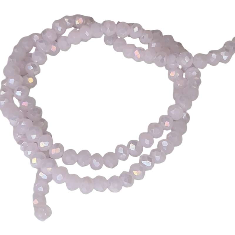 Glass bead string, faceted, rondelle, 4x5mm, pink AB, 40cm