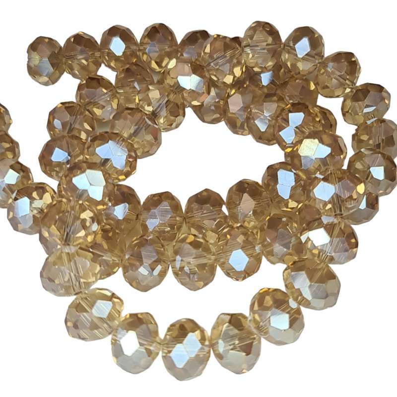 Glass bead string, faceted, rondelle, 9x12mm, topaz, 30cm