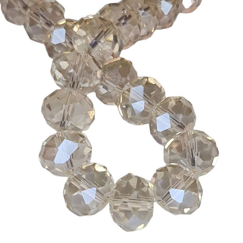 Glass bead string, faceted, rondelle, 9x12mm, smoky, 30cm