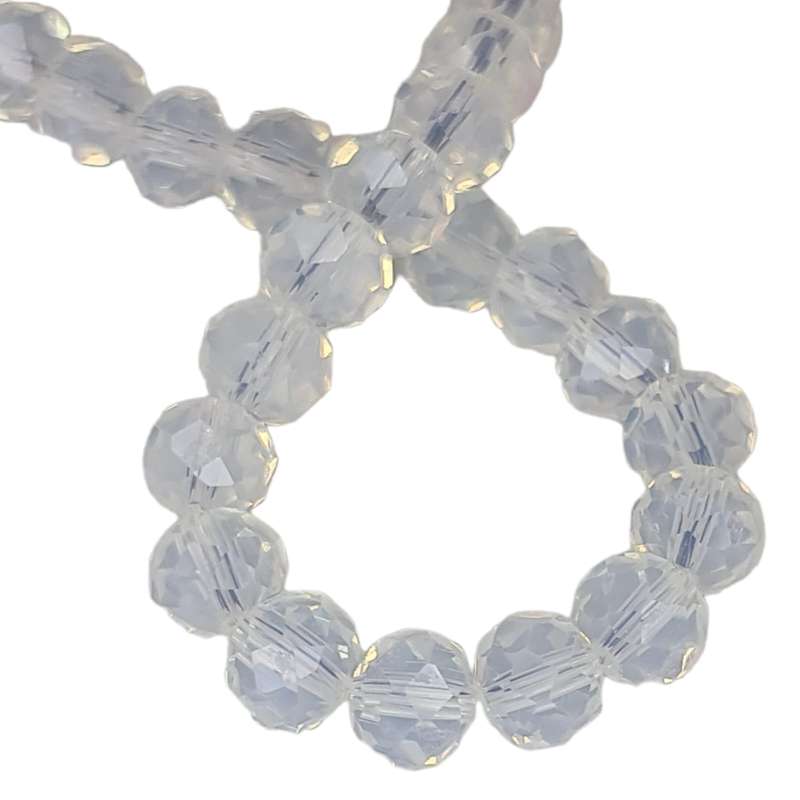 Glass bead string, faceted, rondelle, 6x8mm, opal, 40cm