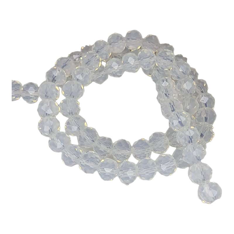 Glass bead string, faceted, rondelle, 6x8mm, opal, 40cm