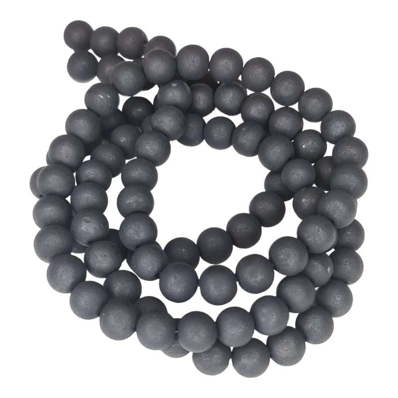 Coated glass bead string, matte, round, 9mm, black, 40cm