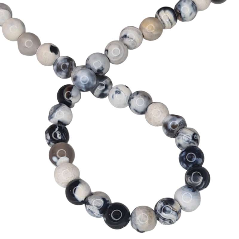 Black & white Agate bead string, round, 6mm, 38cm