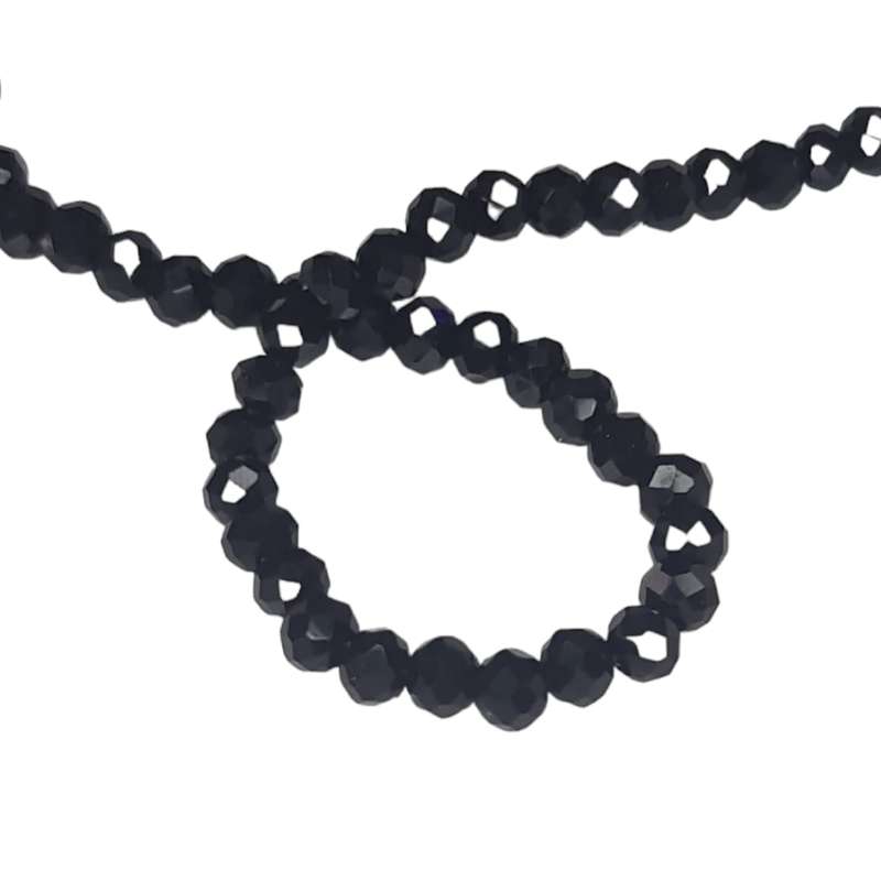 Glass bead string, faceted, rondelle, 6x5mm, black, 40cm