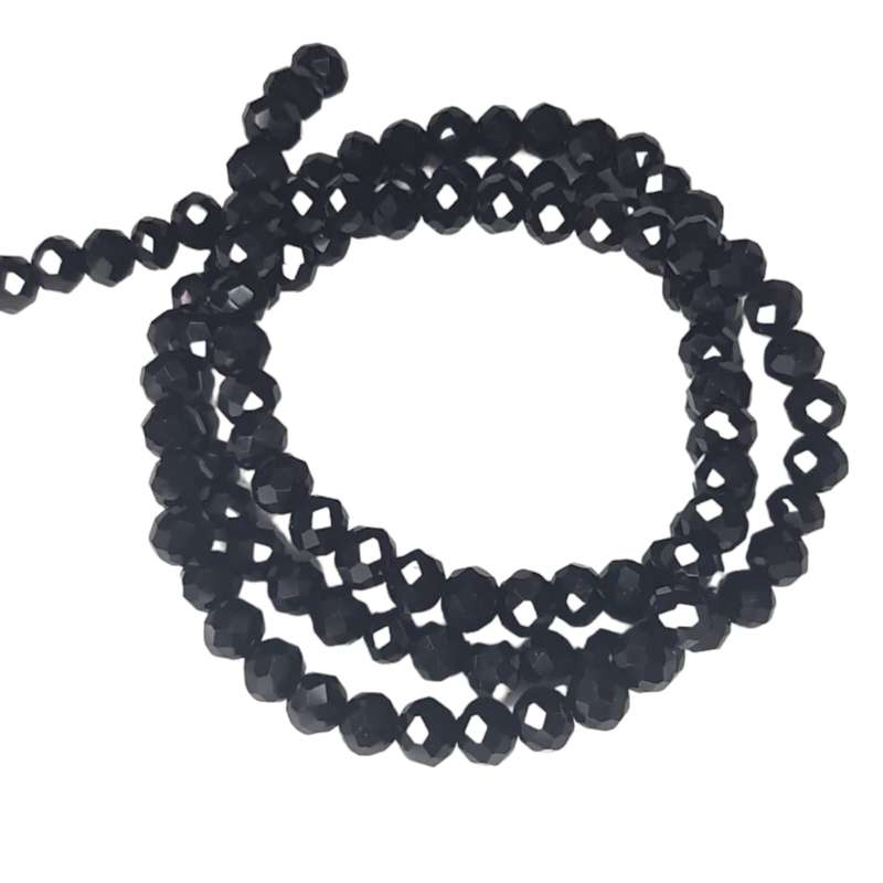 Glass bead string, faceted, rondelle, 6x5mm, black, 40cm
