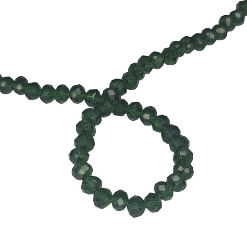 Glass bead string, faceted, rondelle, 4x5mm, emerald, 40cm