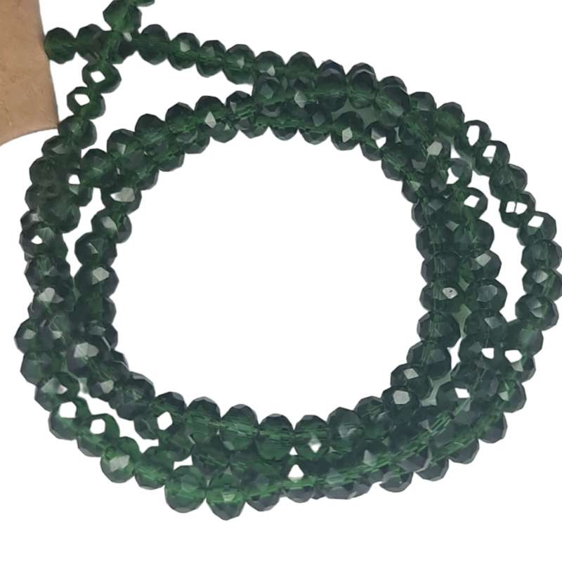Glass bead string, faceted, rondelle, 4x5mm, emerald, 40cm