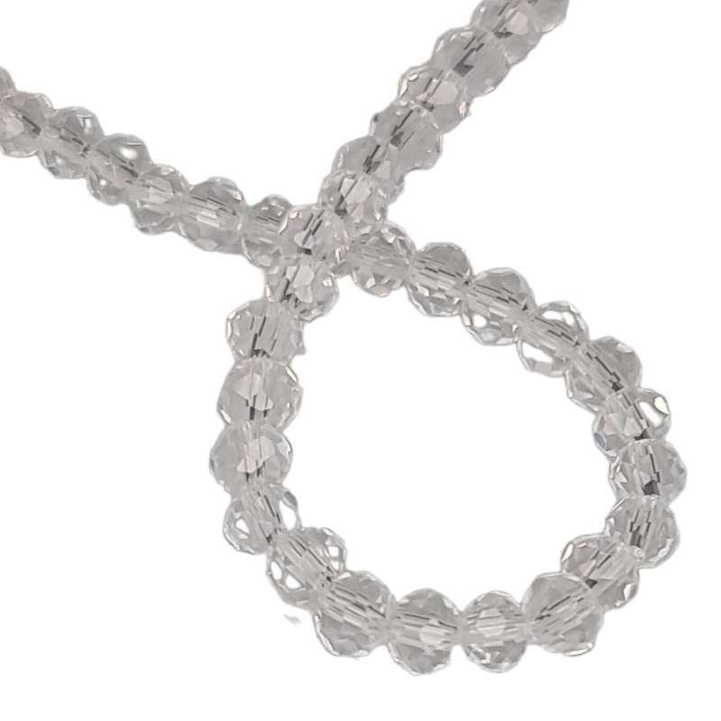 Glass bead string, faceted, rondelle, 4x5mm, clear, 40cm