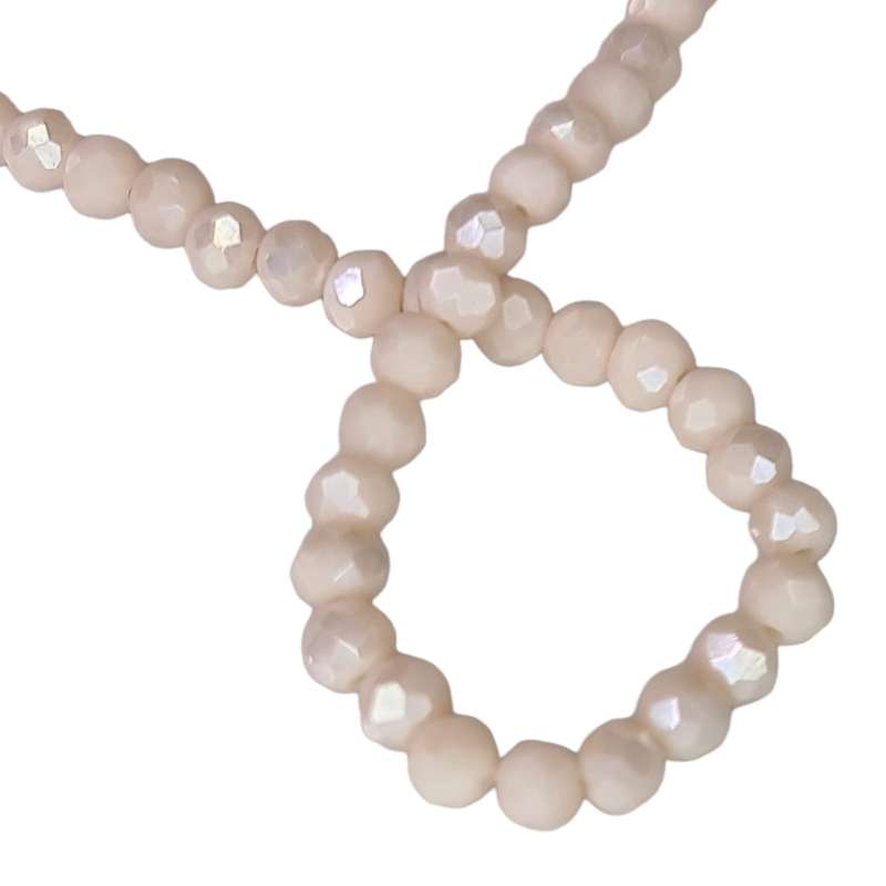 Glass bead string, faceted, rondelle, 4x5mm, peach AB, 40cm