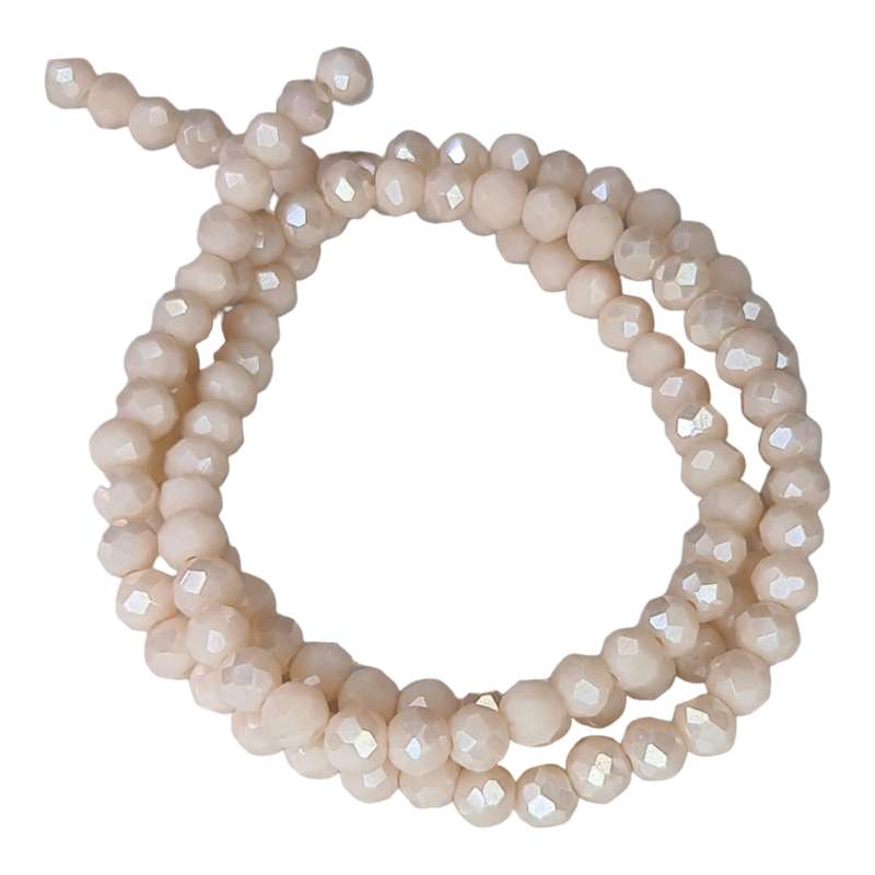 Glass bead string, faceted, rondelle, 4x5mm, peach AB, 40cm