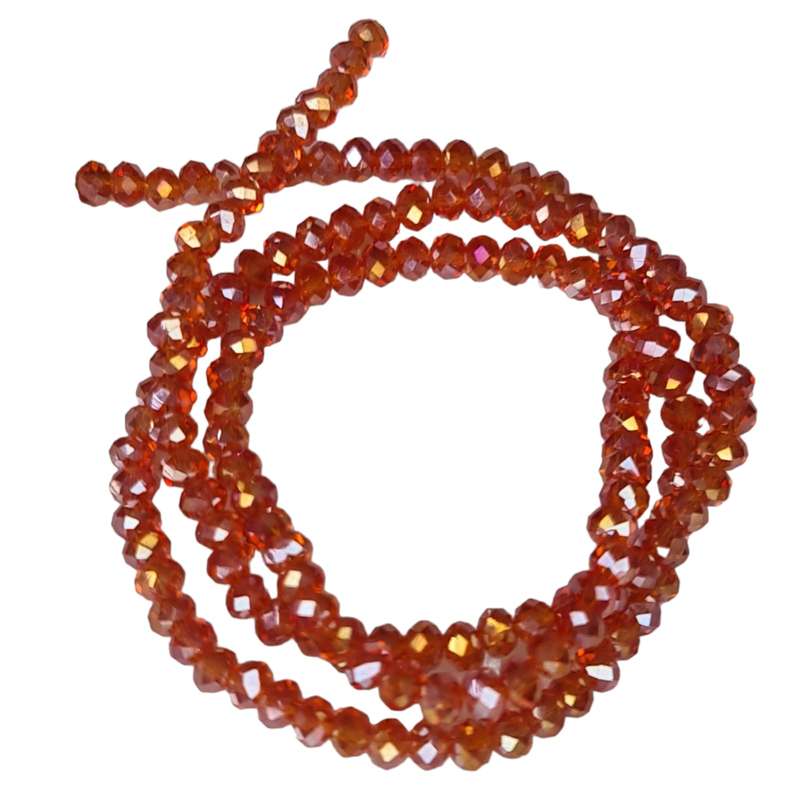 Glass bead string, faceted, rondelle, 4x5mm, burnt orange AB, 40cm
