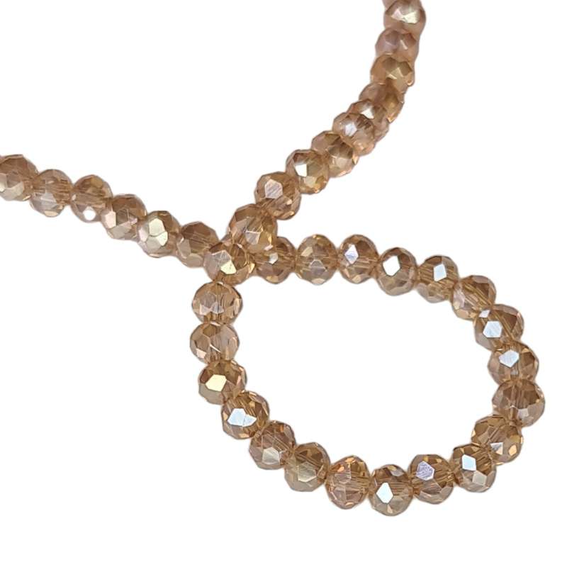 Glass bead string, faceted, rondelle, 4x5mm, light topaz, 40cm