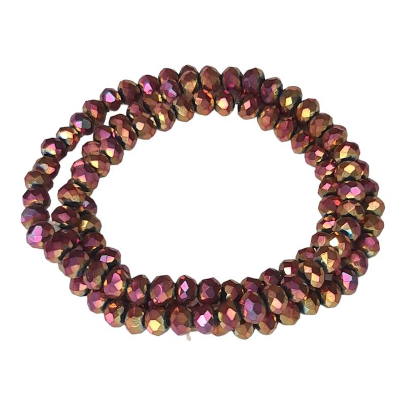 Glass bead string, faceted, rondelle, 4x5mm, metallic plum, 40cm