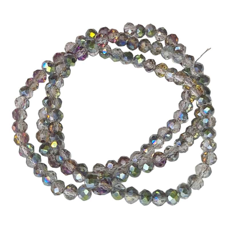Glass bead string, faceted, rondelle, 4x5mm, smoky blue AB, 40cm