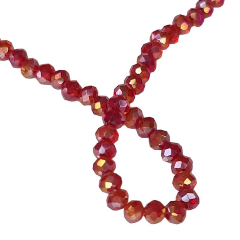 Glass bead string, faceted, rondelle, 4x5mm, red AB, 40cm