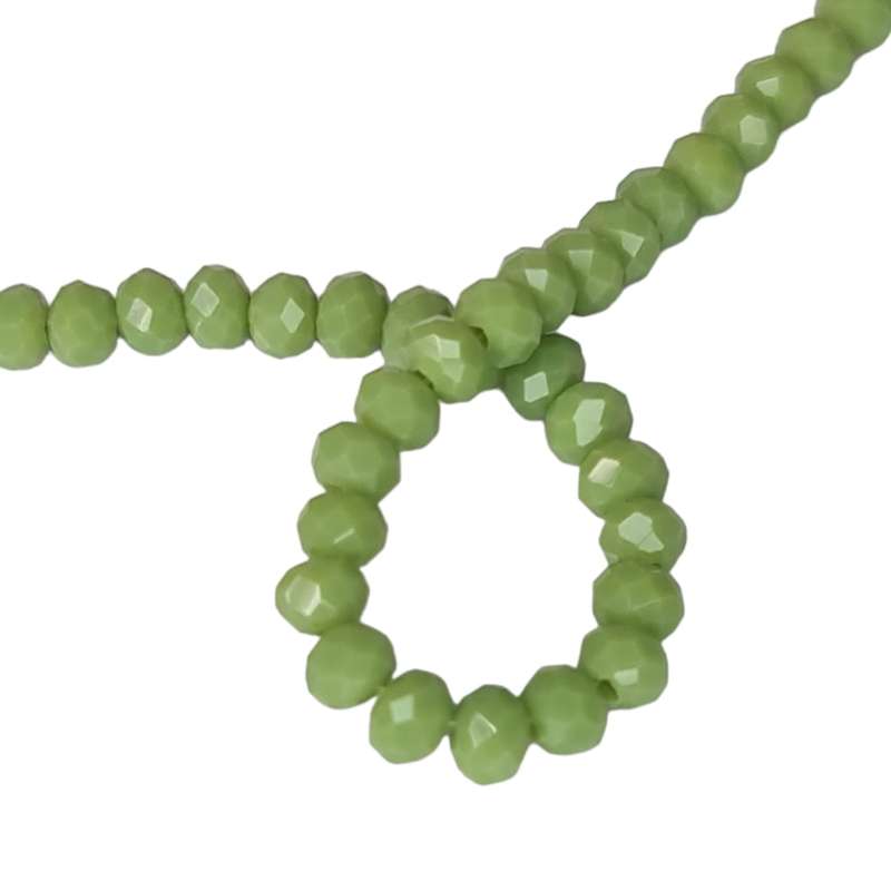 Glass bead string, faceted, rondelle, 3x4mm, olivine, 40cm