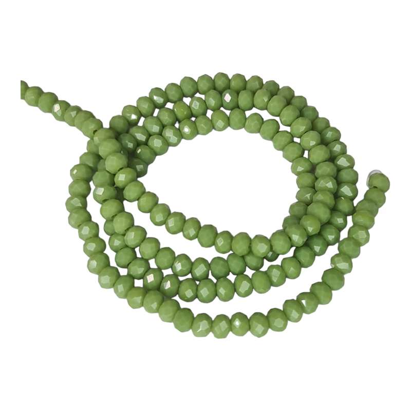 Glass bead string, faceted, rondelle, 3x4mm, olivine, 40cm