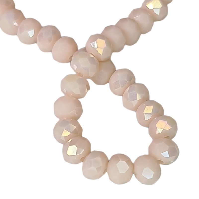 Glass bead string, faceted, rondelle, 5x6mm, peach AB, 40cm