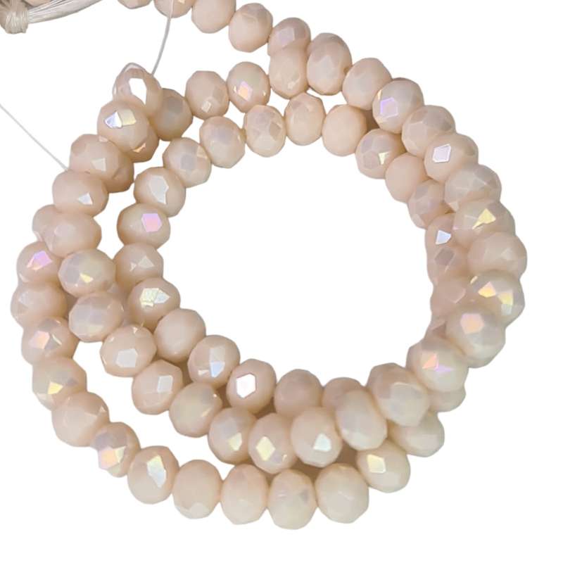 Glass bead string, faceted, rondelle, 5x6mm, peach AB, 40cm
