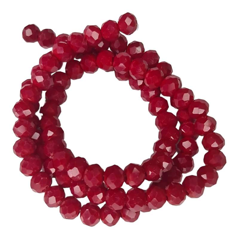 Glass bead string, faceted, rondelle, 5x6mm, dark red, 40cm