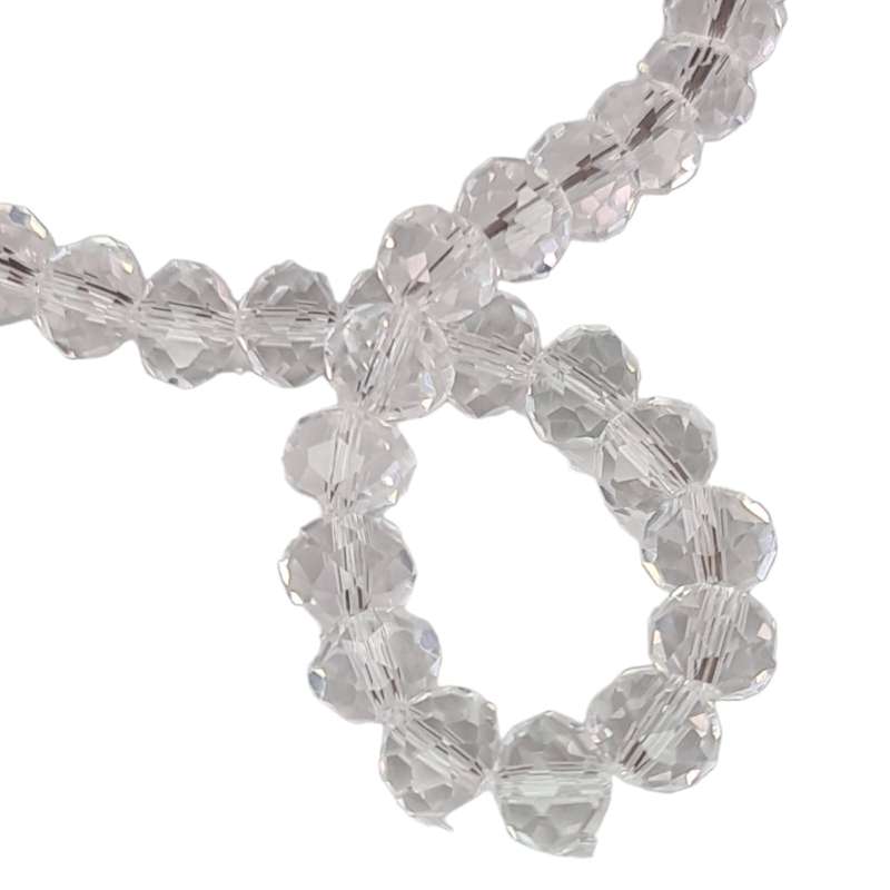 Glass bead string, faceted, rondelle, 6x8mm, clear, 40cm