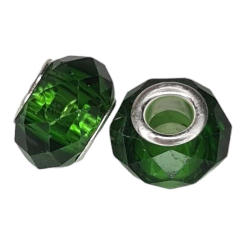 European glass faceted bead, green, 9x15mm, 5mm hole