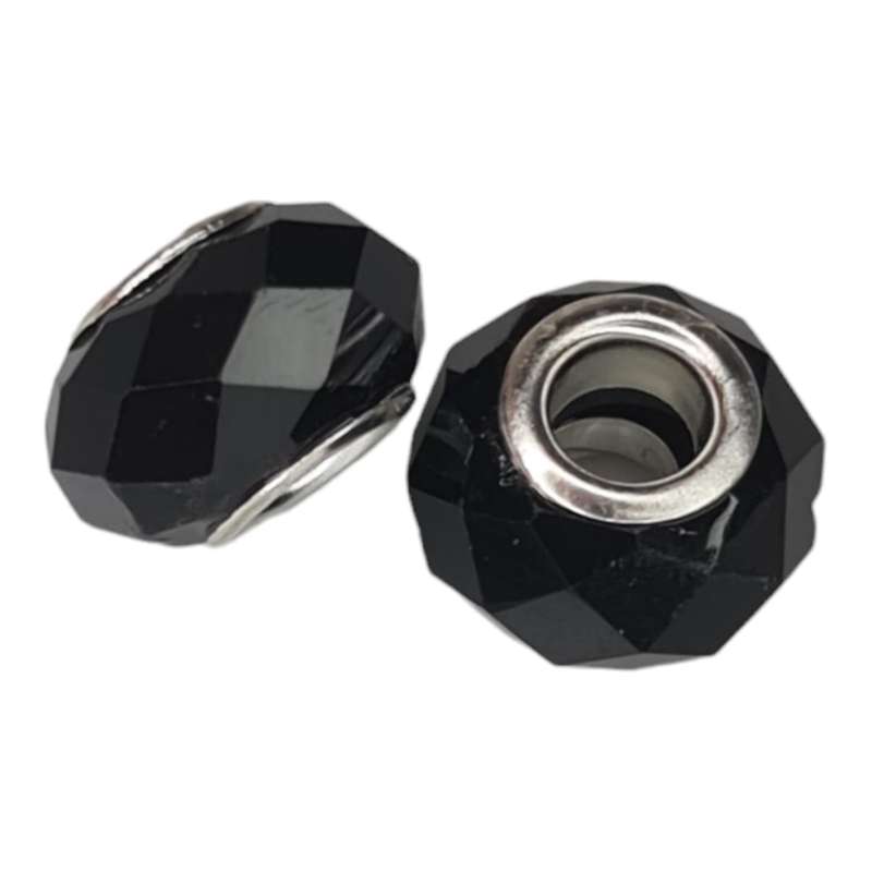 European glass faceted bead, black, 9x15mm, 5mm hole