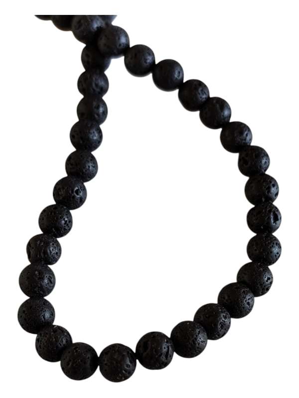 Black Lava bead string, 6mm, round, 40cm
