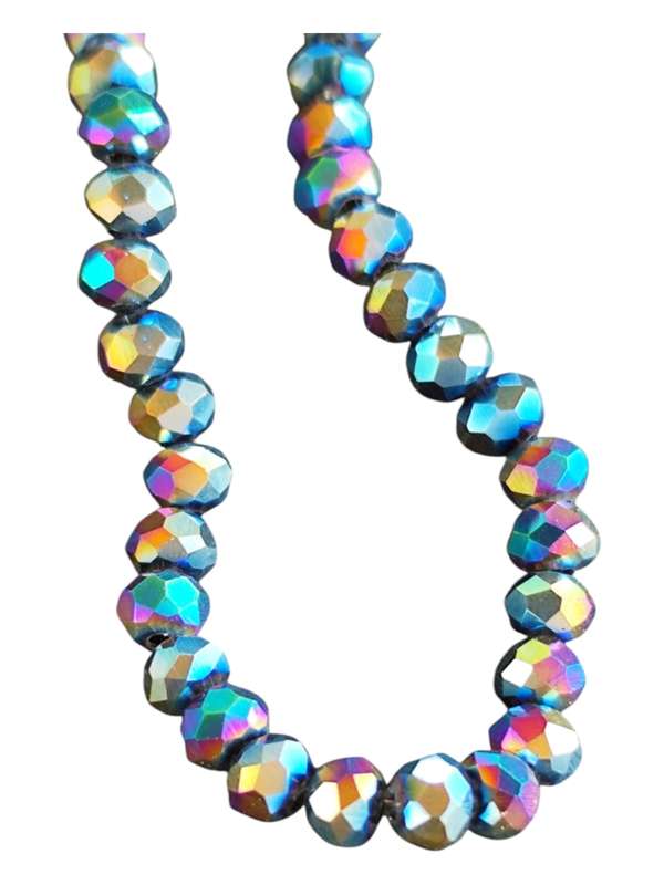 Glass bead string, faceted, rondelle, 5x4mm, aura, 40cm