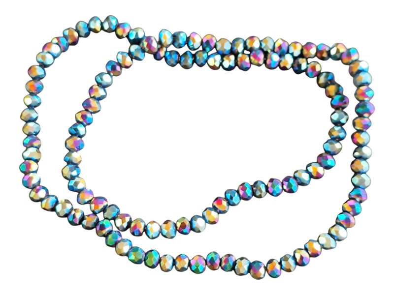 Glass bead string, faceted, rondelle, 5x4mm, aura, 40cm