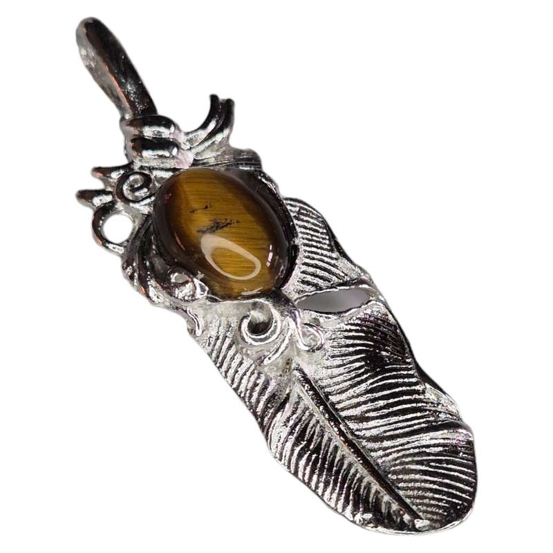 Feather cabochon pendant, Tiger Eye, 60mm