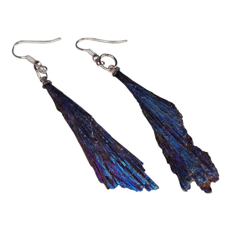 Tourmaline drop earrings, blue aura, 60-80mm