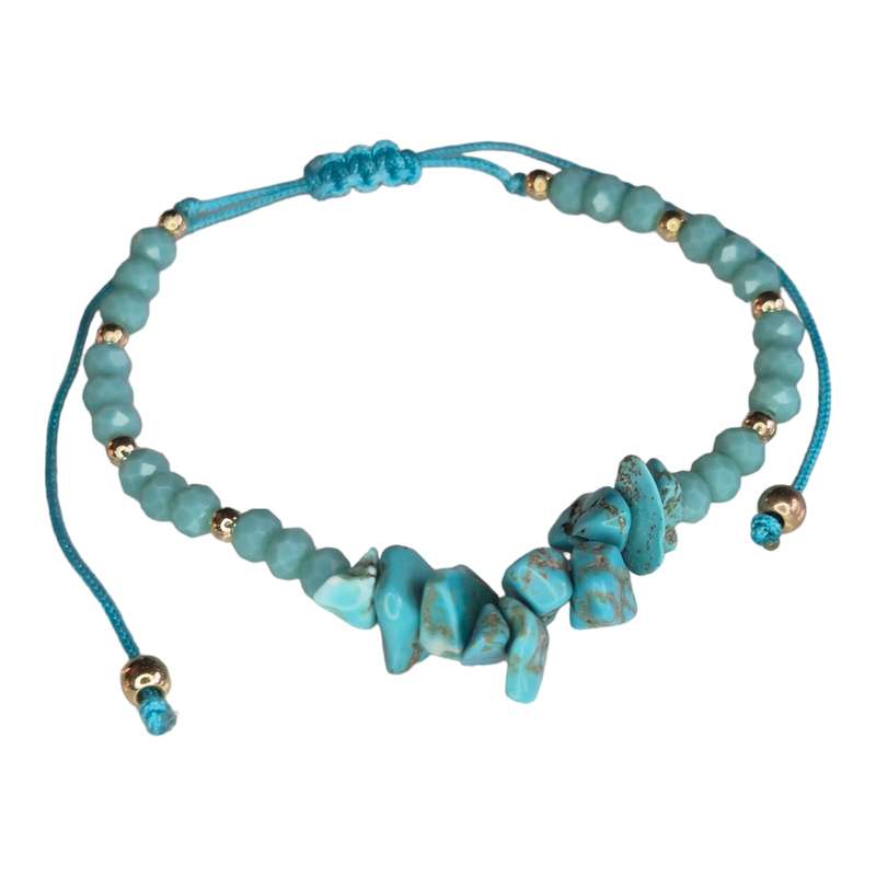 Turquoise chips w glass beads bracelet, adjustable