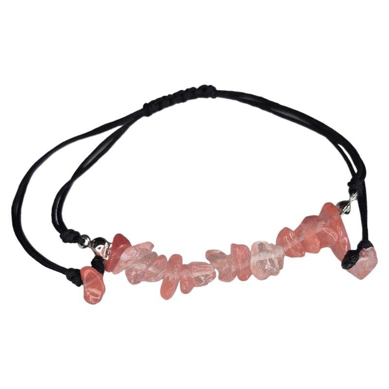 Chip bracelet on black rope, Cherry Quartz, adjustable