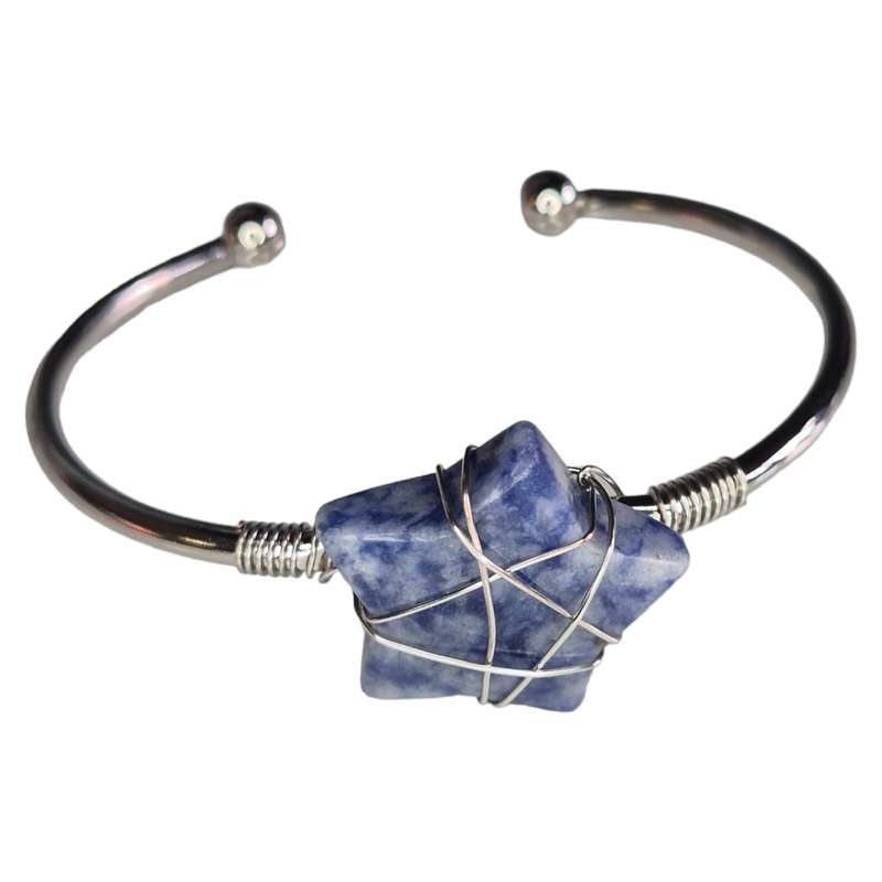 Wire wrapped star bangle, Sodalite