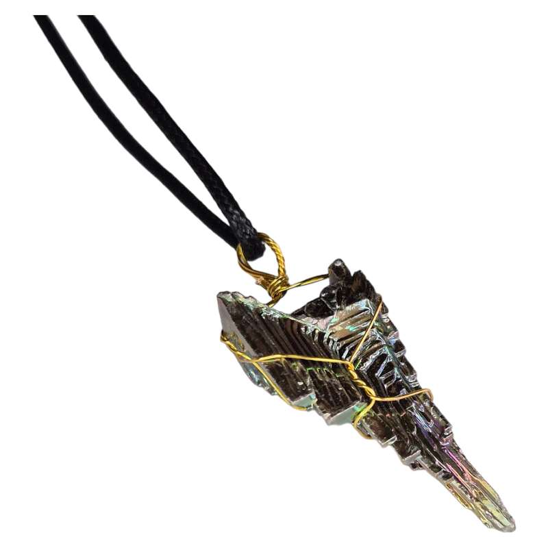 Bismuth necklace, black string, 45cm
