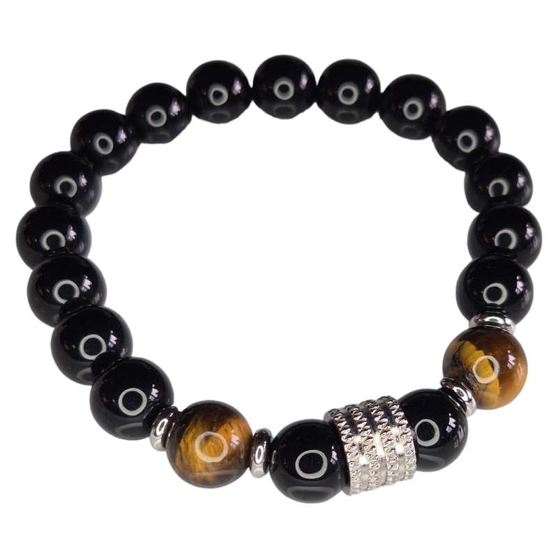 Obsidian w Yellow Tiger Eye bracelet, stretchcord