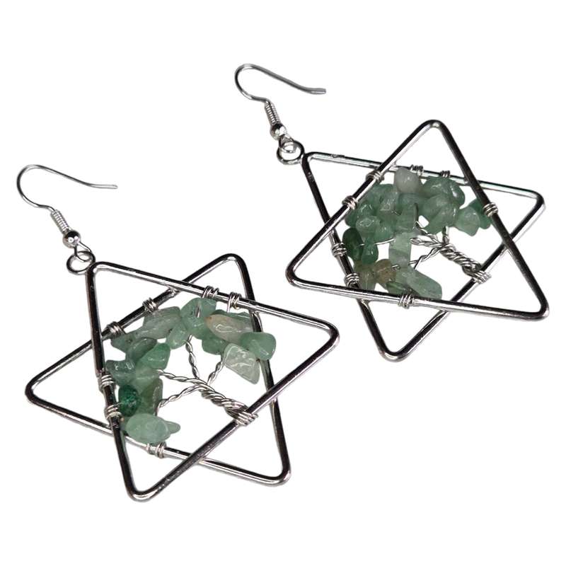 Star tree of life chip earrings, Aventurine, 75mm