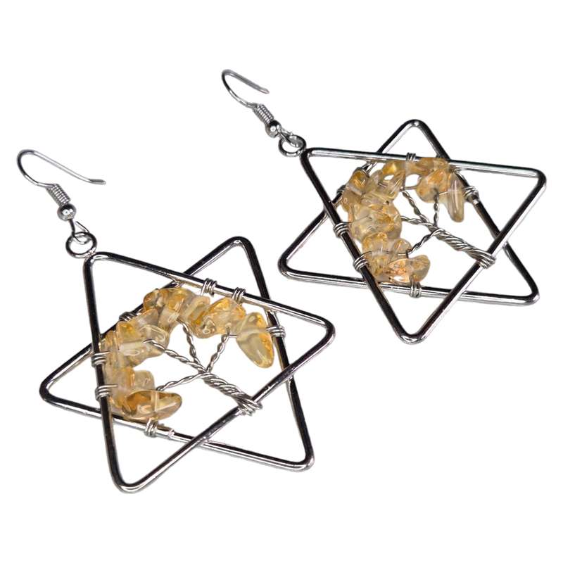 Star tree of life chip earrings, Citrine, 75mm