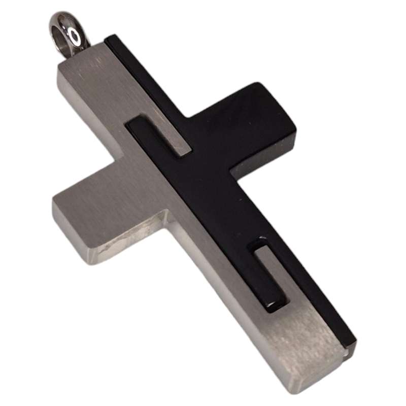 Stainless Steel cross pendant, two-tone, 38mm