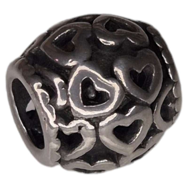 Hearts bead in stainless steel, 10mm