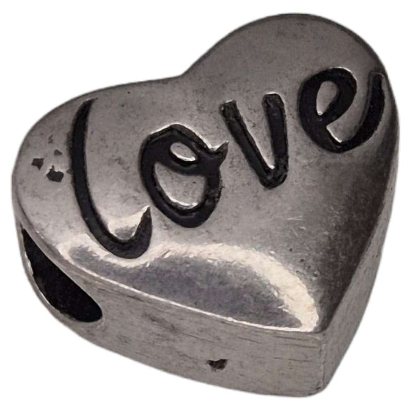 Heart bead in stainless steel, "love", 14x16mm