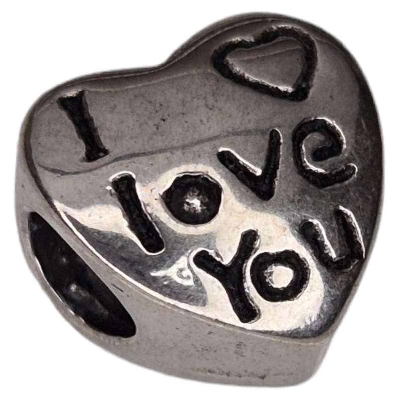 Heart bead in stainless steel, "I love you", 11mm