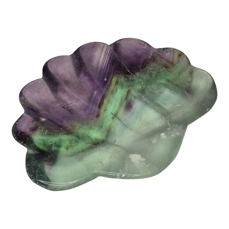 Green & Purple Fluorite shell bowl, 9x7cm
