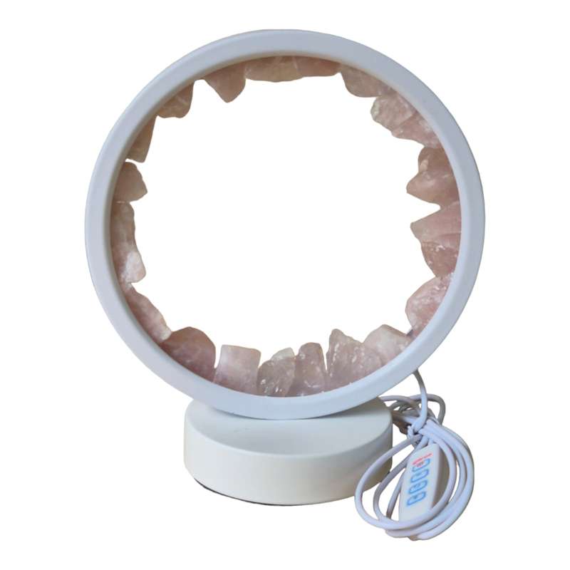 LED Ring night light w rough crystals, Rose Quartz, USB