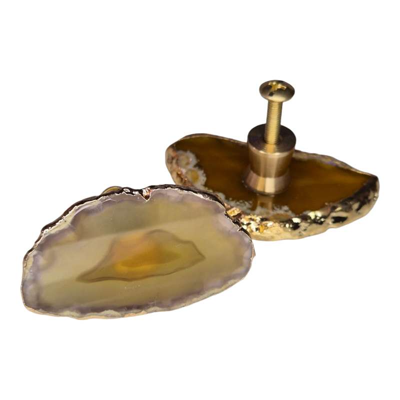 Agate slice knob w gold trim, yellow