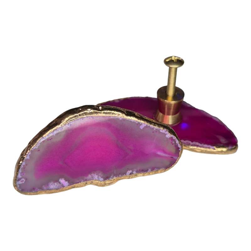 Agate slice knob w gold trim, pink